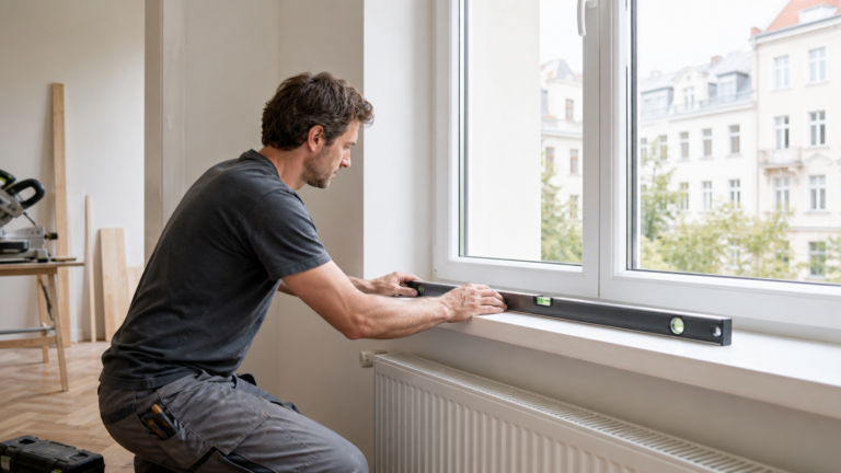 Vnitřní parapet u okna v moderním interiéru