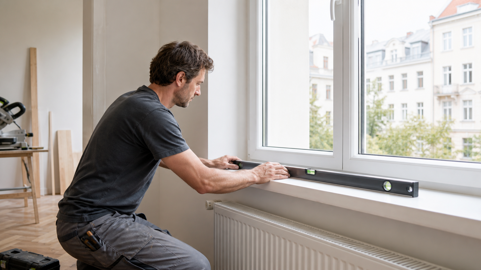 Vnitřní parapet u okna v moderním interiéru